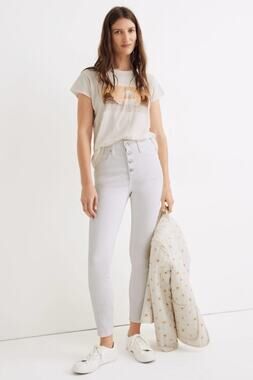 MADEWELL new 10" high rise skinny crop button front pure white denim jeans